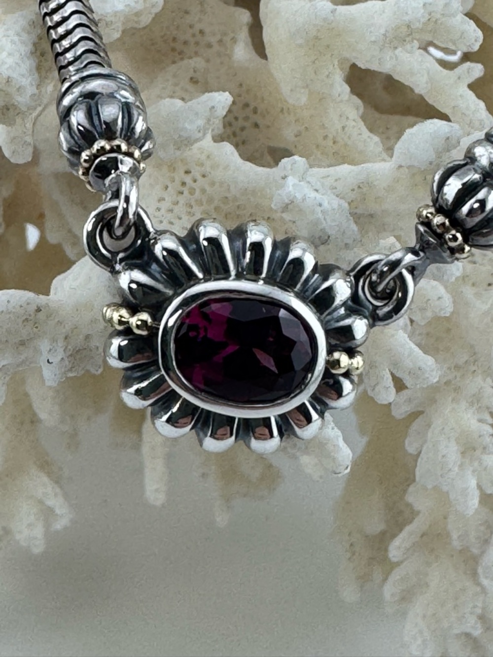 Lagos Sterling Silver, 18 Karat Yellow Gold and Rhodolite Garnet Necklace